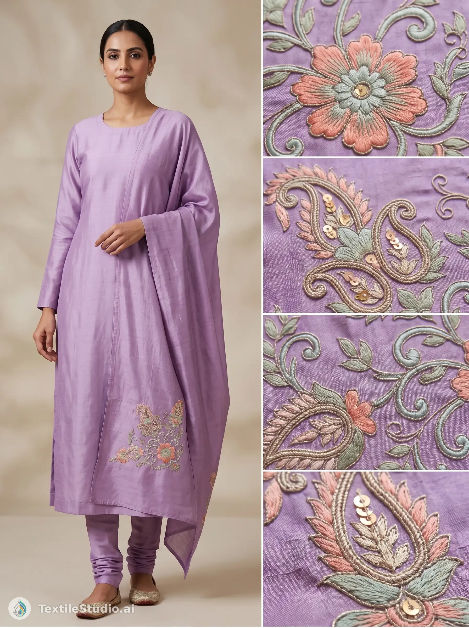 Lavender Kurta with Elegant Jari Dori Embroidery