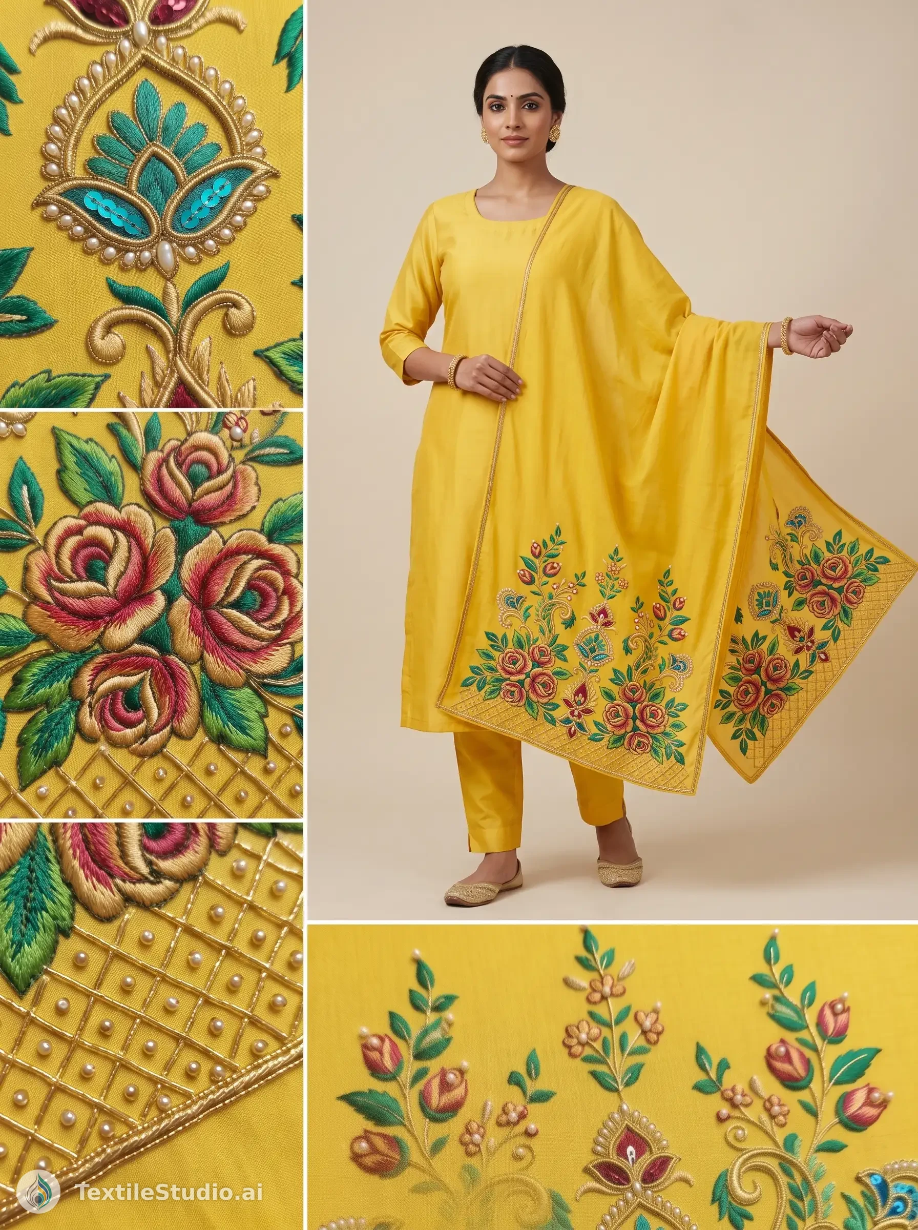 Yellow Dupatta with Intricate Jari Dori and Pearl Work