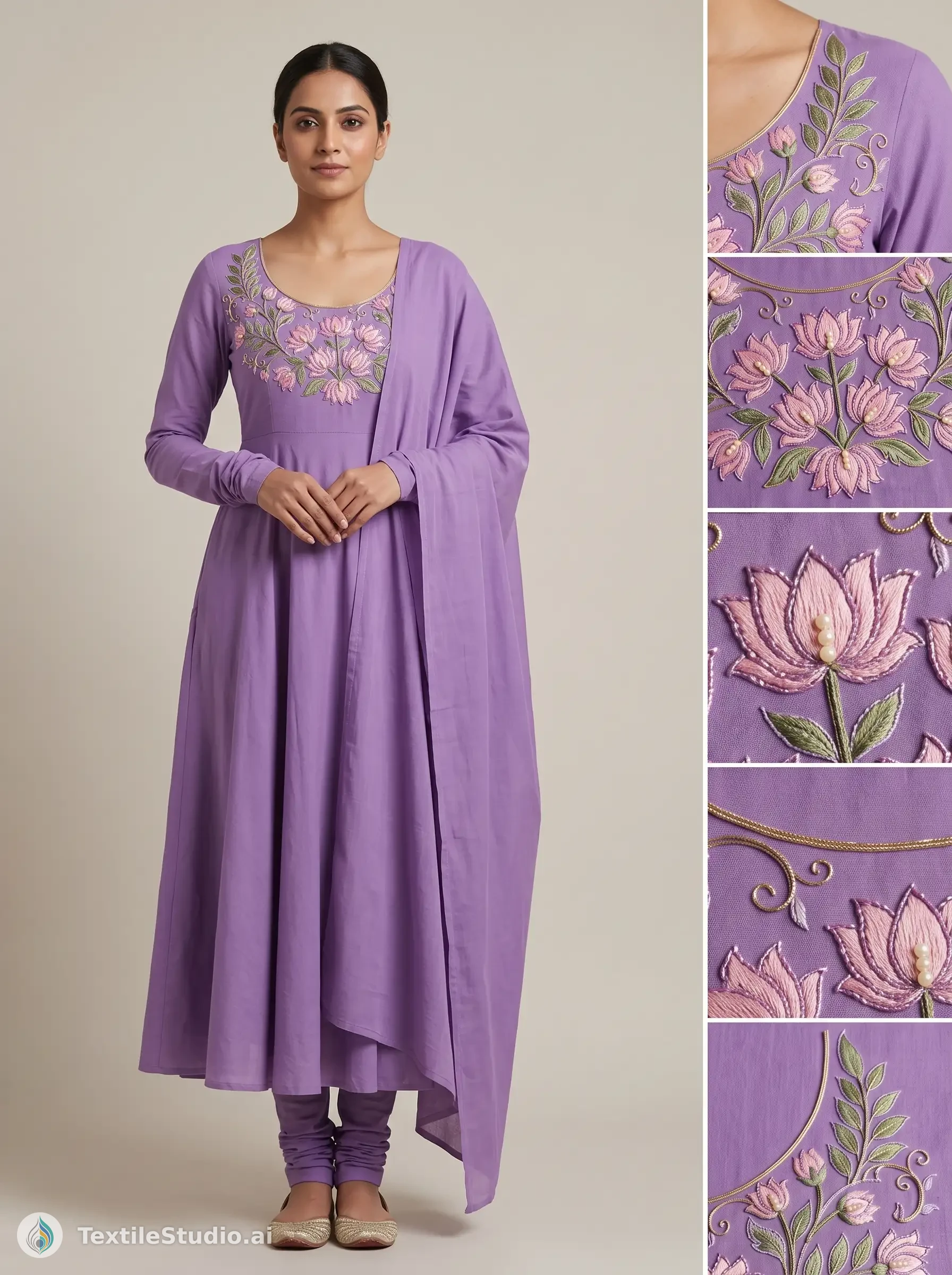 Lilac Anarkali with Lotus Thread Embroidery
