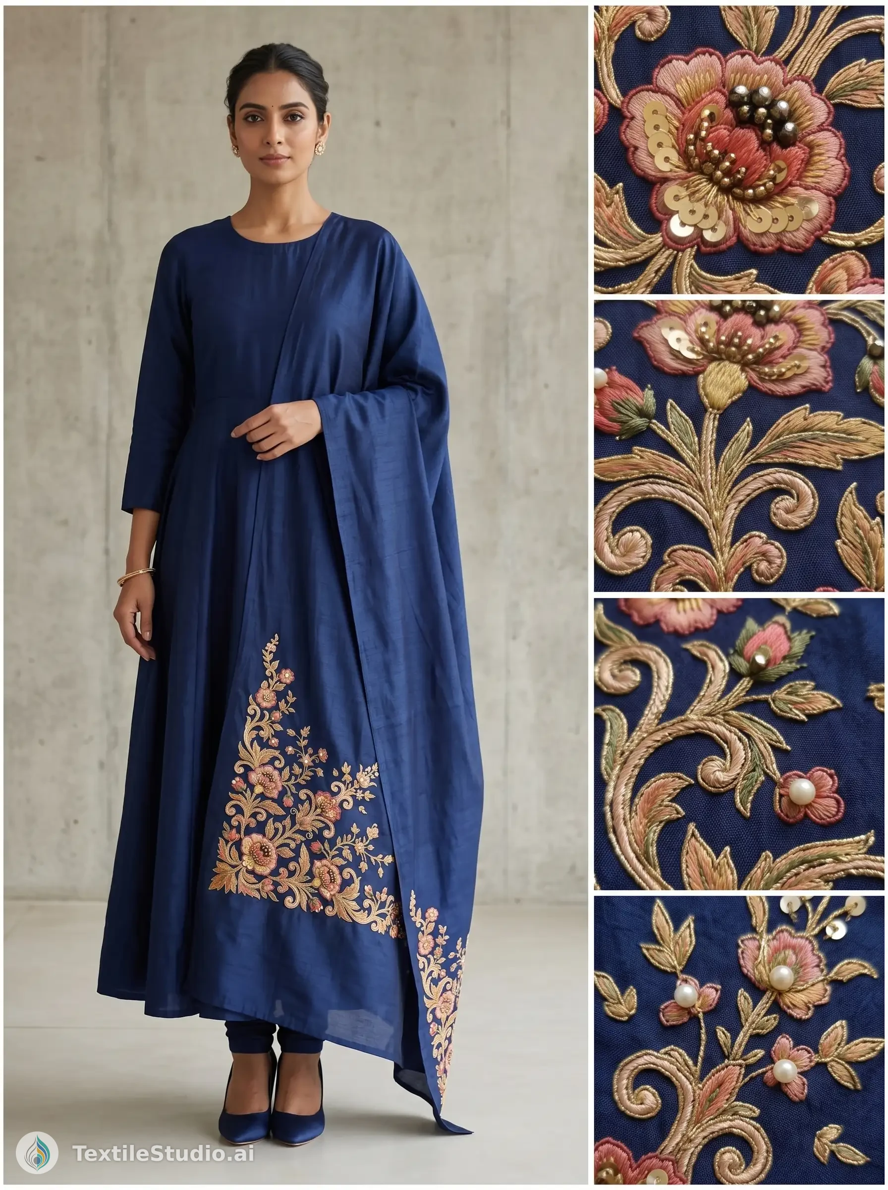 Navy Anarkali with Exquisite Jari Dori Embroidery