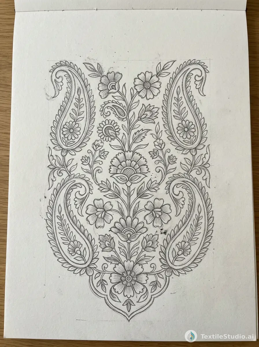 Black Kurti with Floral Jari Dori Embroidery — The original sketch