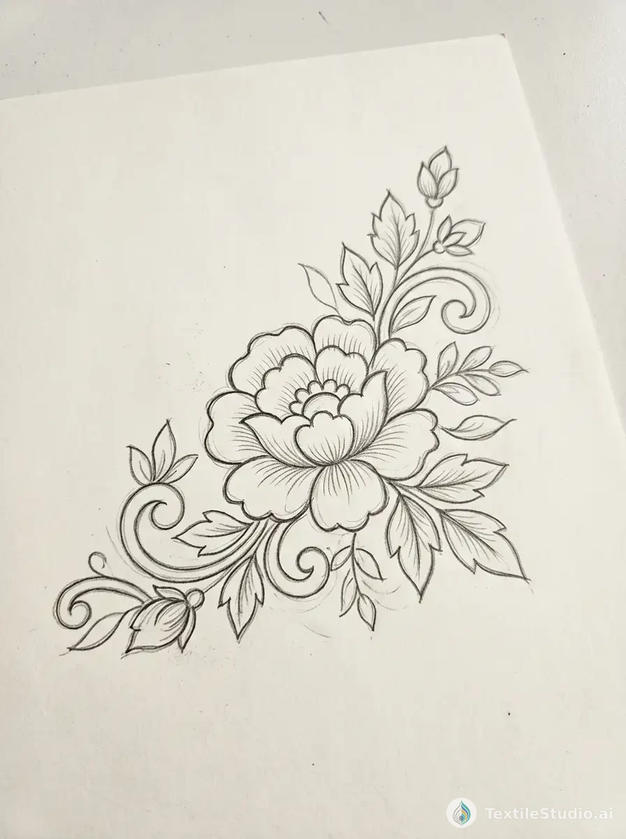 Navy Velvet Blouse with Floral Embroidery — The original sketch