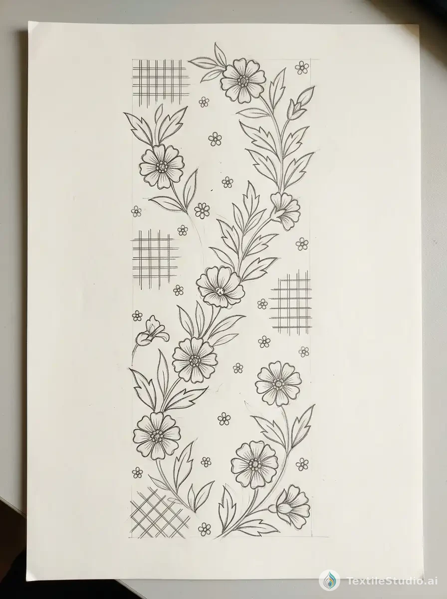 Ivory Silk Sherwani with Floral Pearl Embroidery — The original sketch