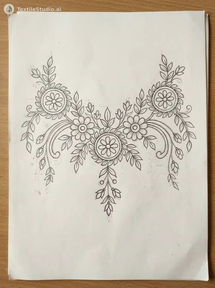 Black Silk Kurti with Floral Thread Embroidery — The original sketch