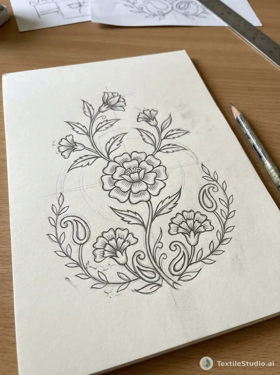 Lavender Blouse with Floral Cotton Thread Embroidery — The original sketch