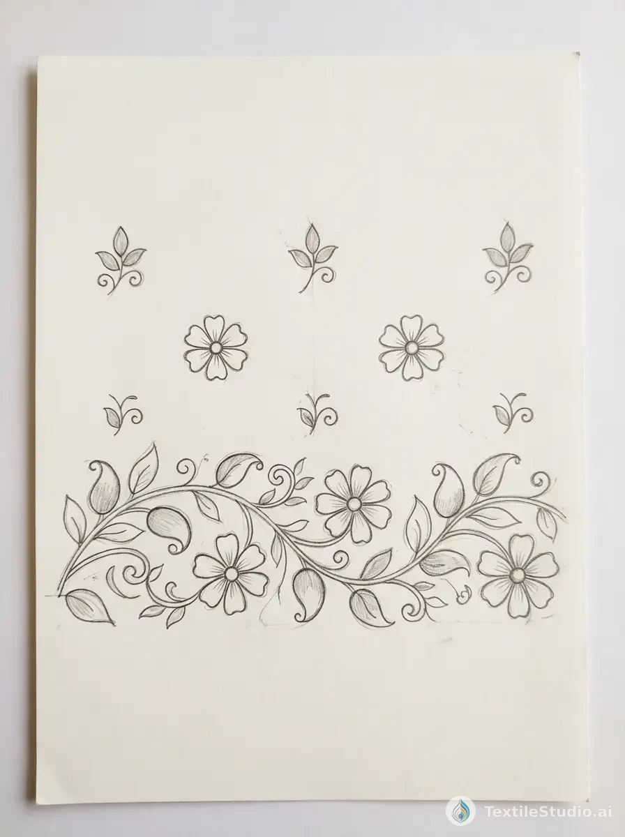 Sunny Yellow Kurta with Floral Cotton Embroidery — The original sketch