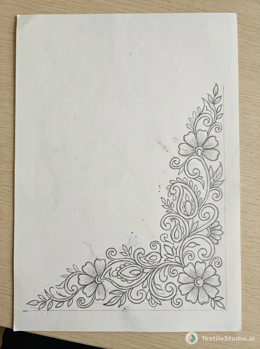Velvet Kurta with Jari Dori and Floral Motifs — The original sketch