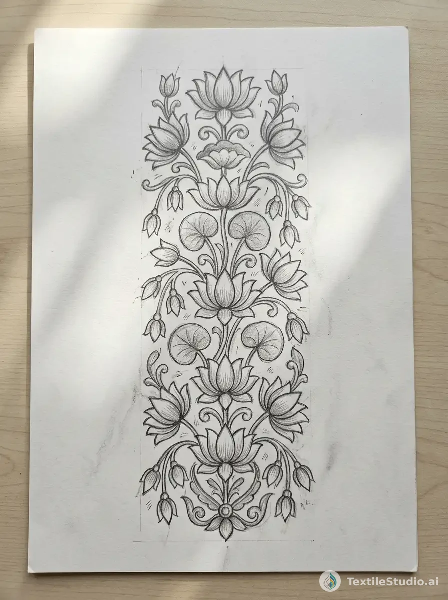 Navy Silk Kurta with Floral Jari Dori Embroidery — The original sketch