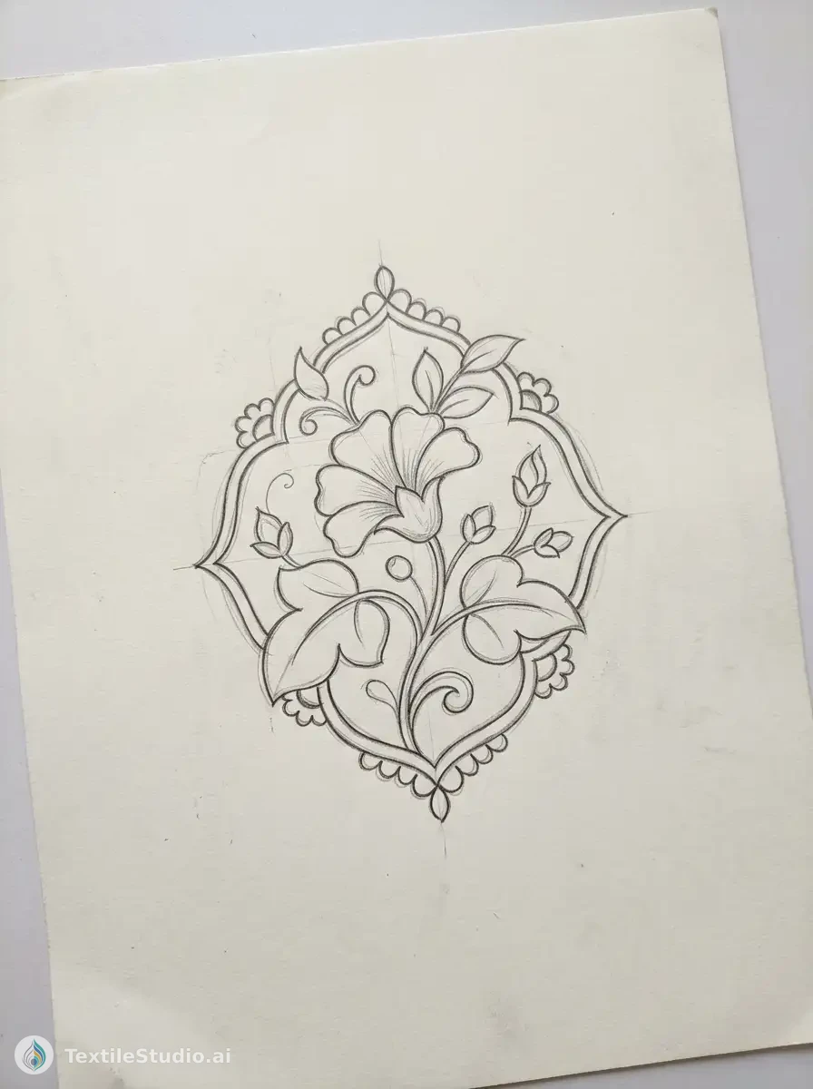 Elegant Cotton Blouse with Exquisite Jari Dori Embroidery — The original sketch