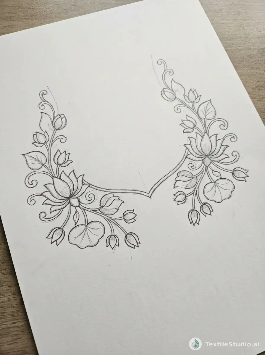 Emerald Kurta with Floral Jari Dori Embroidery — The original sketch