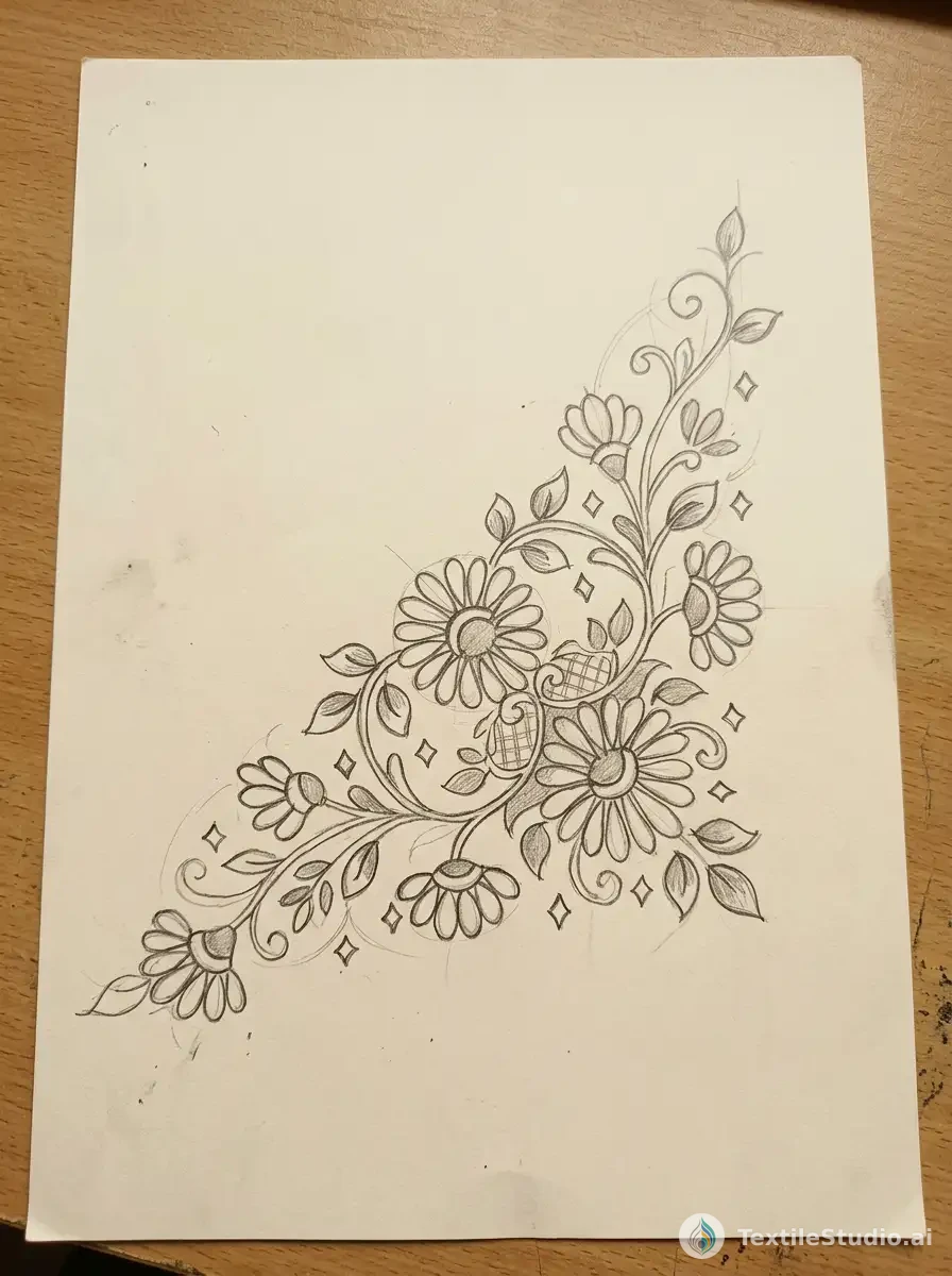 Sunshine Silk Kurta with Intricate Floral Embroidery — The original sketch