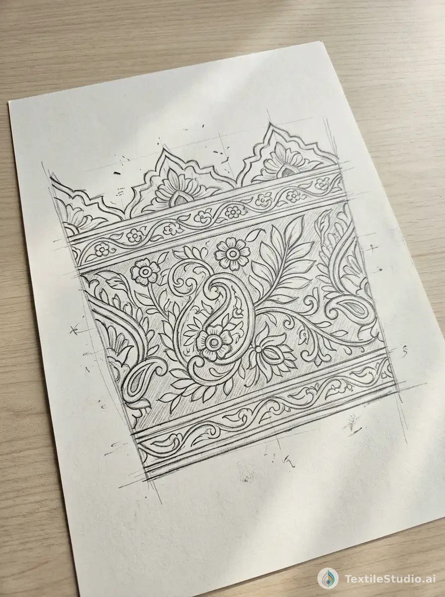 Black Kurta with Floral Jari Dori Embroidery — The original sketch