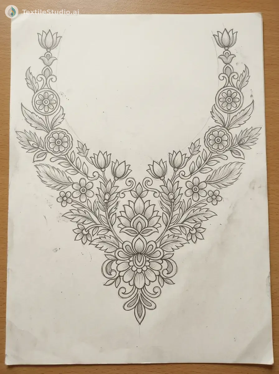Ivory Kurta with Floral Jari Dori Embroidery — The original sketch
