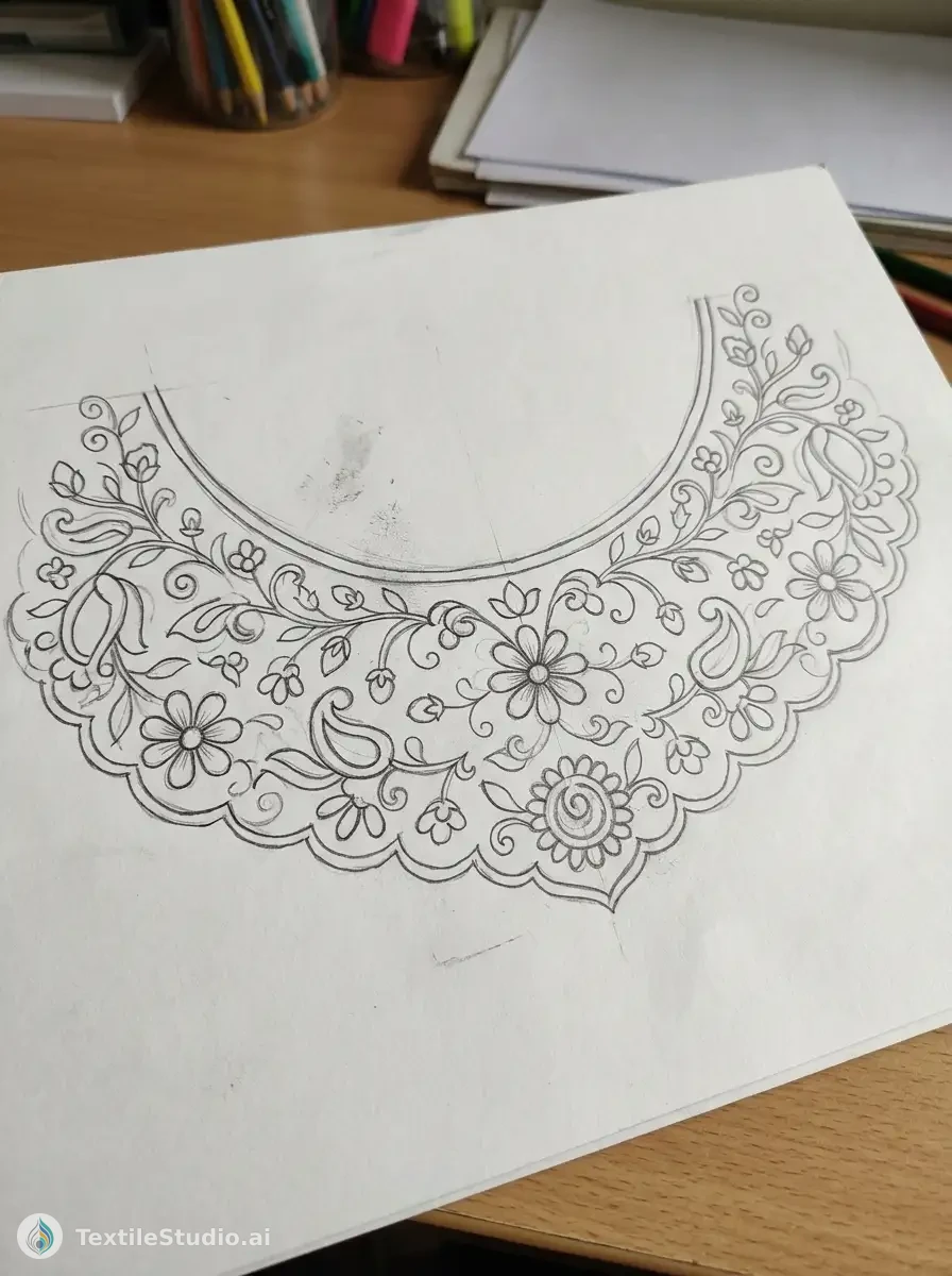 Silk Anarkali with Jari Dori and Pearl Embroidery — The original sketch