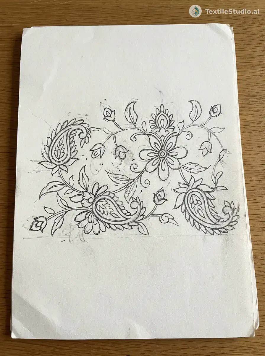 Golden Yellow Sari Blouse with Pearl Jari Dori Embroidery — The original sketch
