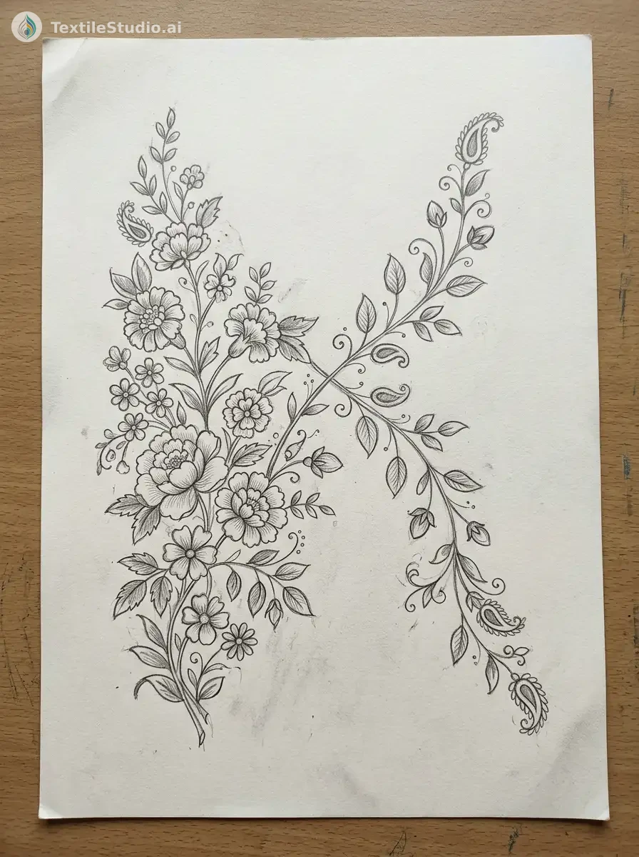 Elegant Kurta with Floral Jari Dori Embroidery — The original sketch
