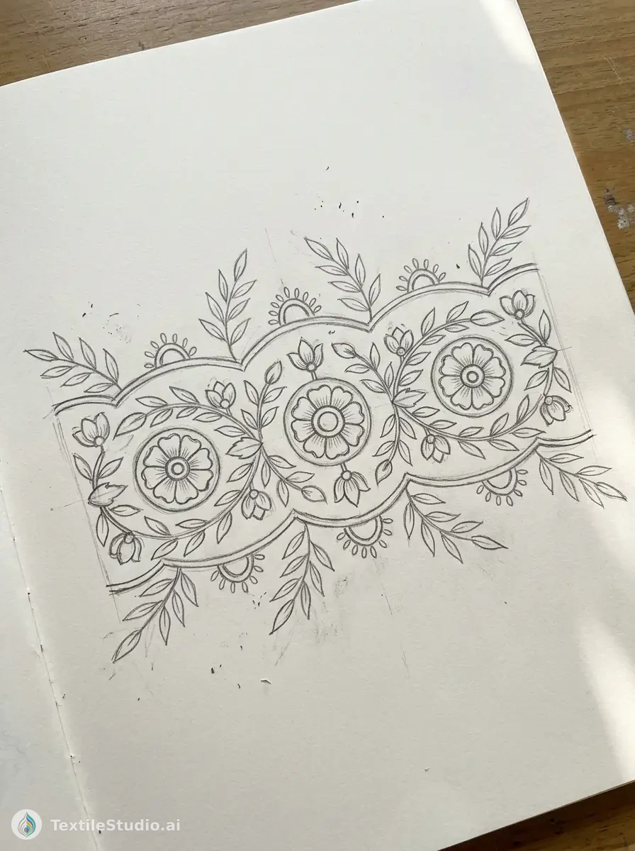 Ivory Kurta with Floral Jari Dori Embroidery — The original sketch