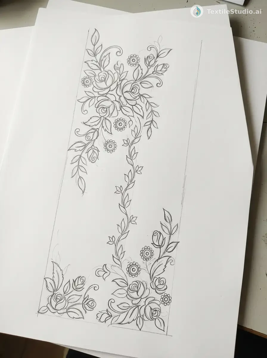 Lavender Kurta with Rose Embroidery Details — The original sketch