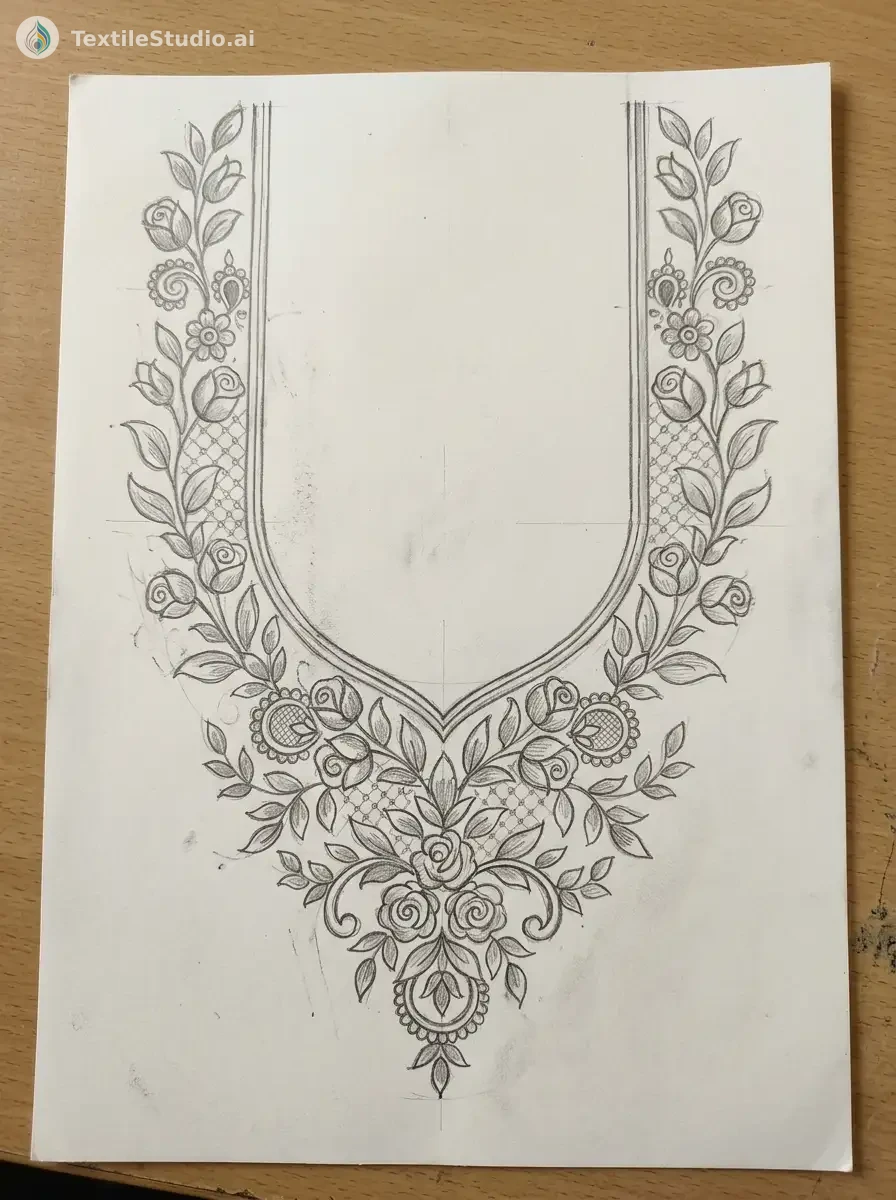 Mauve Velvet Kurta with Intricate Jari Dori Embroidery — The original sketch